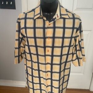 Sean John Checkered Dress Short Sleeved Button Down Shirt Navy & Blue Size XXL